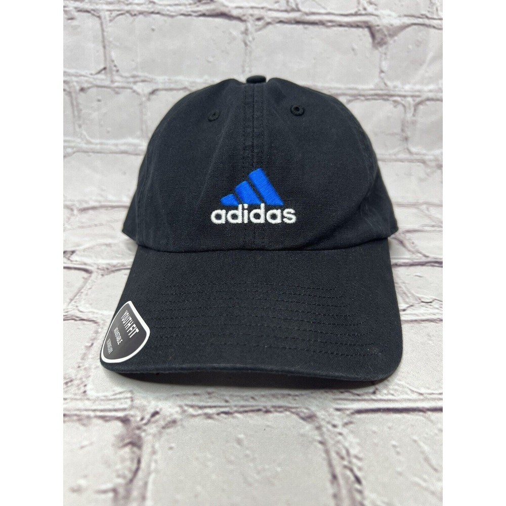 Adidas Aeroready Relaxed Strapback Baseball Cap Hat Logo Black Youth Fit NEW